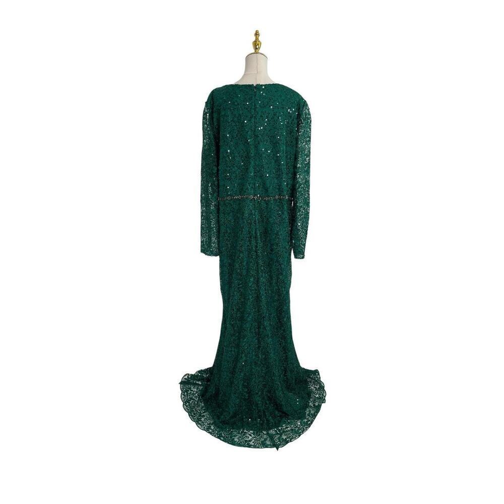 Mac Duggal #68016 Emerald Green Beaded Embroidery Illusion Sleeve Dress Size 22 - Picture 6 of 8